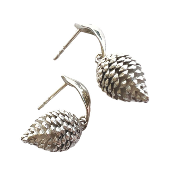 Recycled silver & gold plated earrings PINE CONE (S)