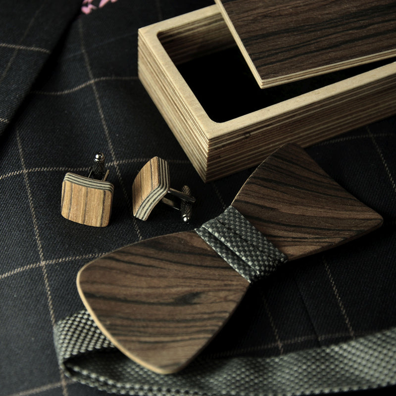 Wooden Bow Tie "Dark Olive+Black"
