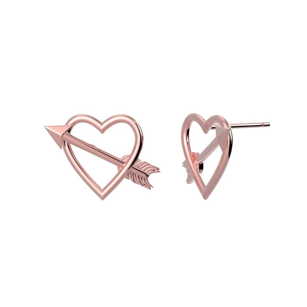 Rose Heart & Arrow Silver Earrings