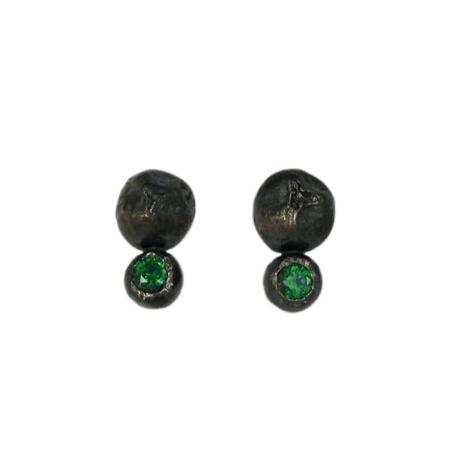 Earrings "2 Juniper Berry" dark grey with green cubic zirconia