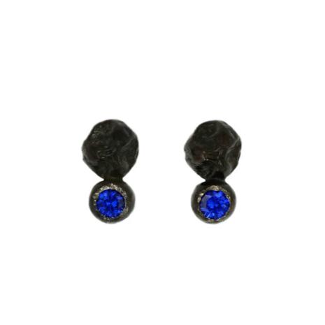 Earrings "2 Juniper Berry" dark grey with dark blue cubic zirconia