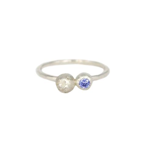 Ring "2 Juniper Berry with 1 Blue Cubic Zirconia"