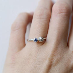 Ring "2 Juniper Berry with 1 Blue Cubic Zirconia"