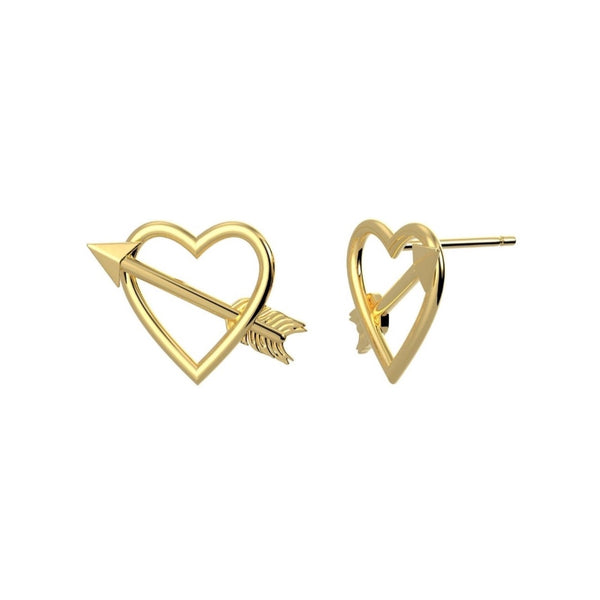 Gold Heart & Arrow Silver Earrings