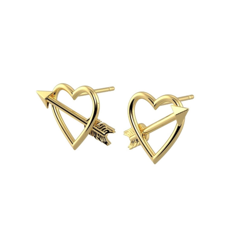Gold Heart & Arrow Silver Earrings