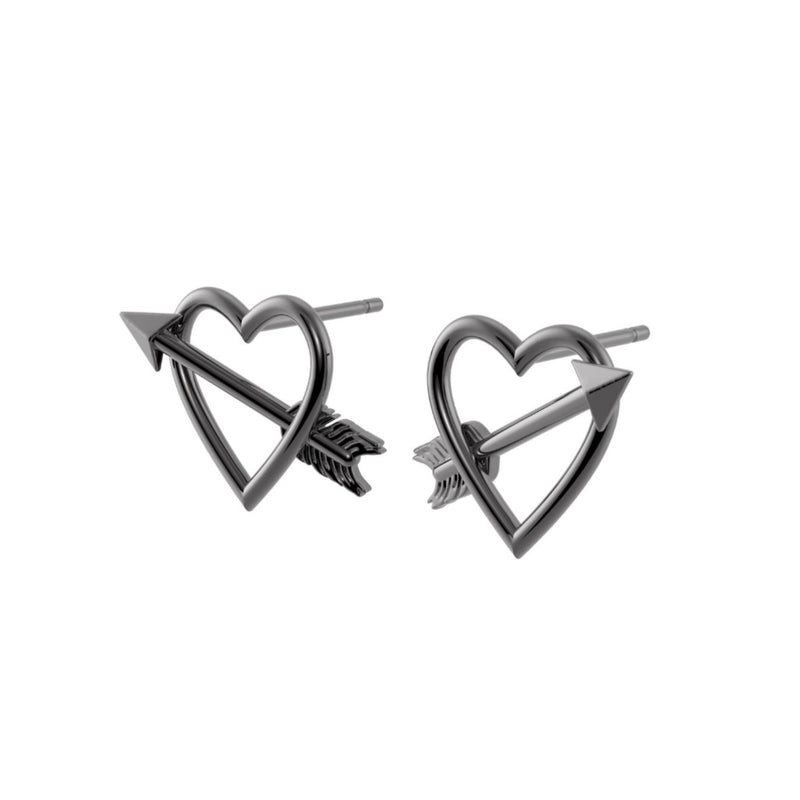 Dark Heart & Arrow Silver Earrings