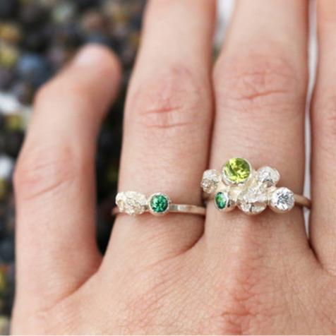 Ring "2 Juniper Berry with Green Cubic Zirconia"