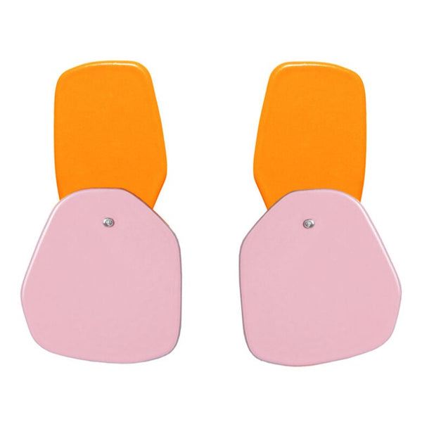Earrings Double Flower Petals Pastel Orange/Light Pink