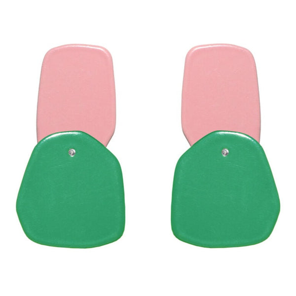 Earrings Double Flower Petals Light Pink/Signal Green