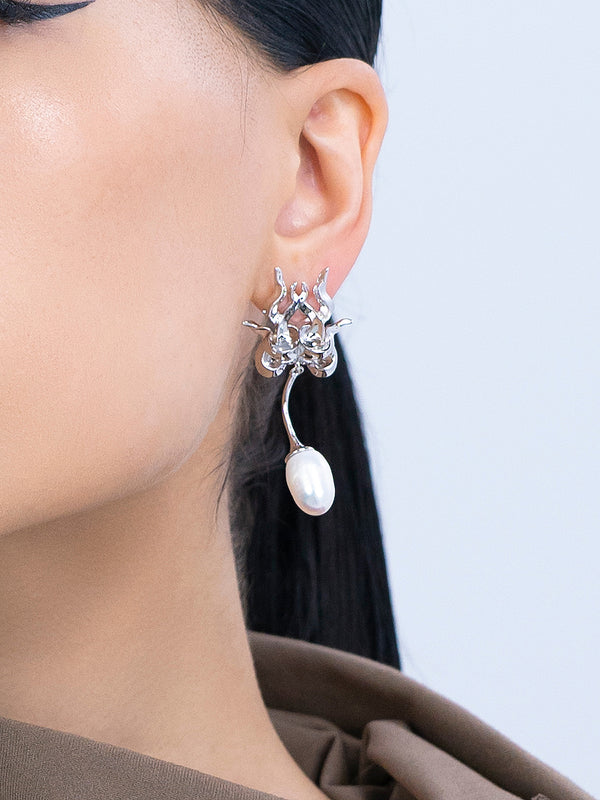 Lambent Pearl Drop Earrings rhodium