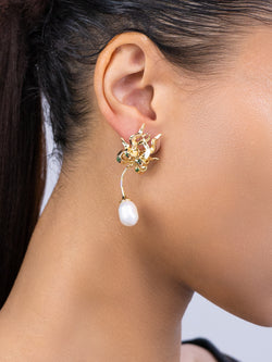 Lambent Pearl Drop Earrings gold