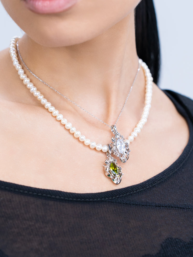 Scorch Olive Gem with Baby Pearl Necklace