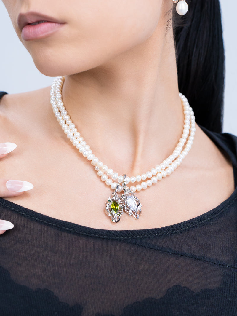 Scorch White Gem with Baby Pearl Necklace