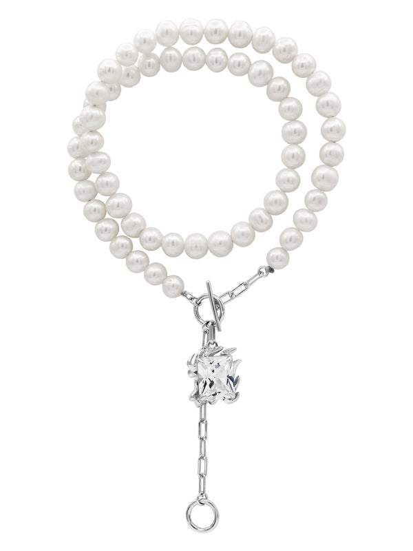 KYENAY PEARL NECKLACE WITH CLEAR GEM
