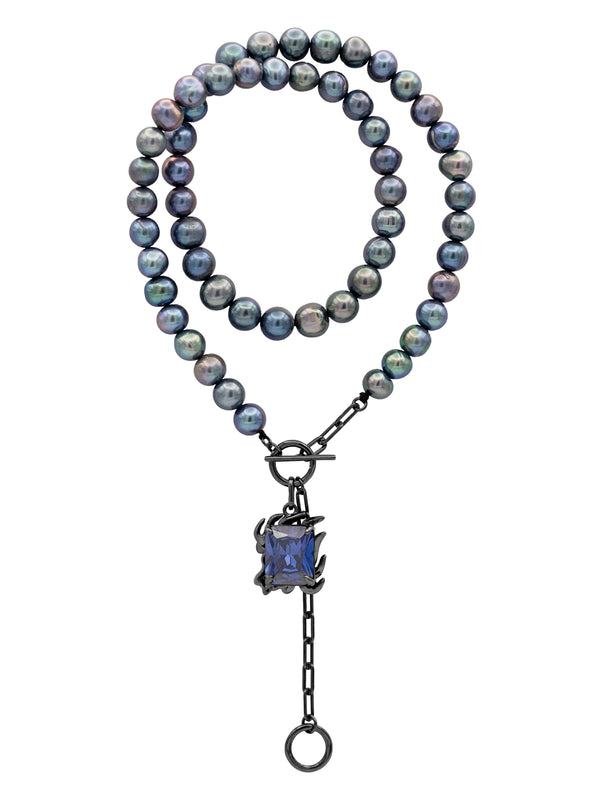 ORPHEUS BLACK PEARL NECKLACE WITH MIDNIGHT BLUE GEM