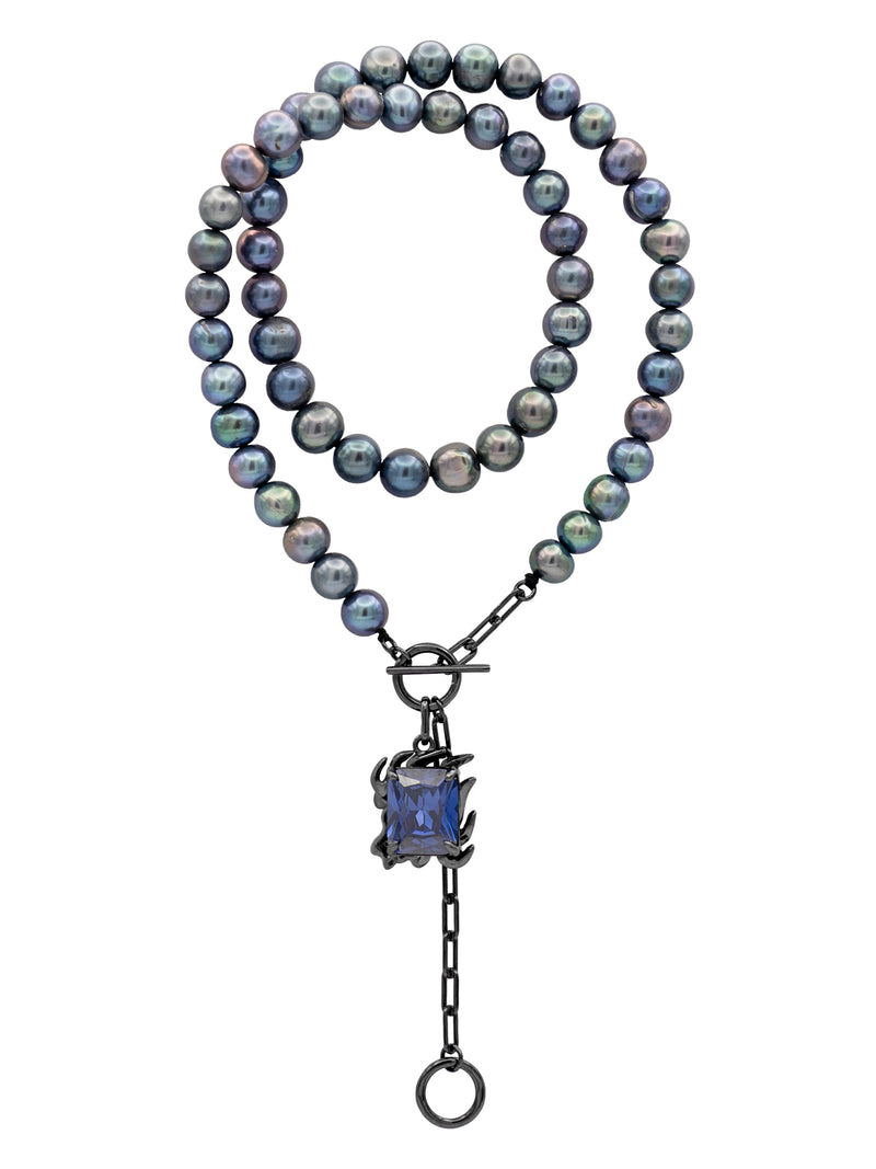 ORPHEUS BLACK PEARL NECKLACE WITH MIDNIGHT BLUE GEM