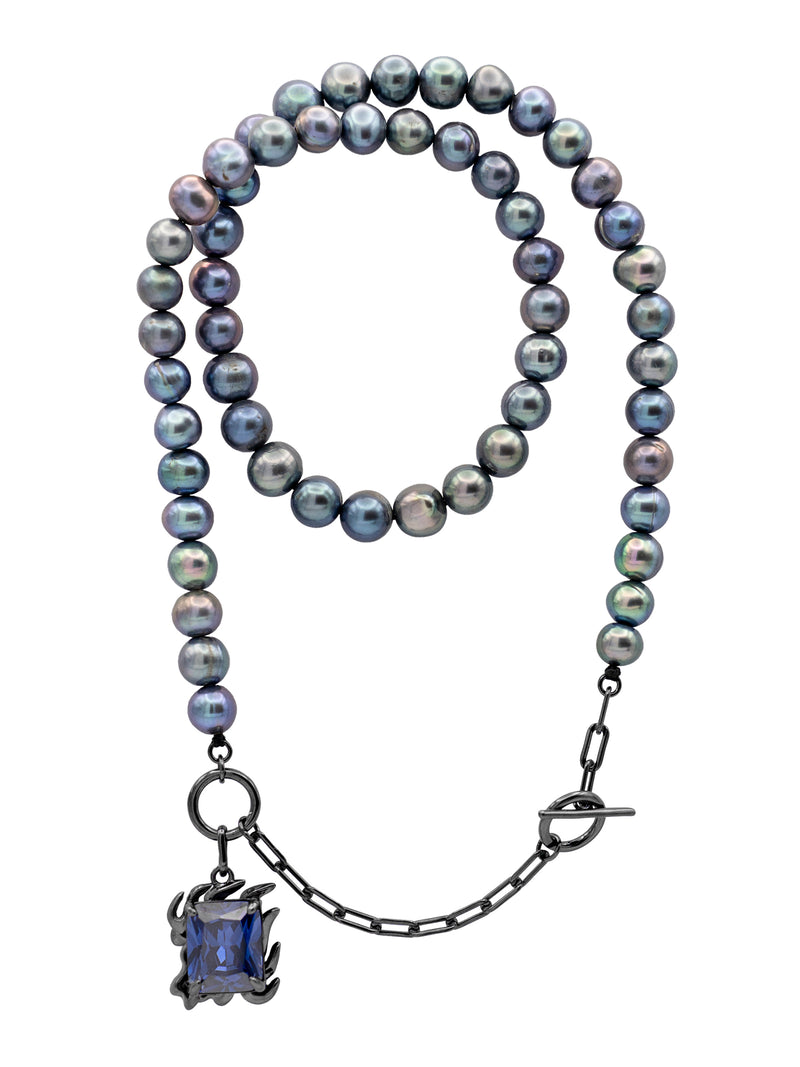 ORPHEUS BLACK PEARL NECKLACE WITH MIDNIGHT BLUE GEM