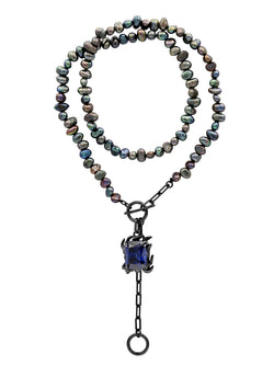 DRAVEN BLACK PEARL NECKLACE WITH MIDNIGHT BLUE GEM