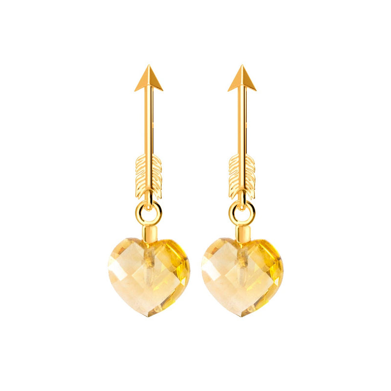 Gold Arrow Citrine Silver Earrings