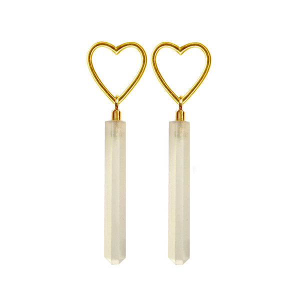 Gold Heart Moonstone Silver Earrings