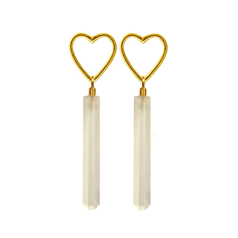 Gold Heart Moonstone Silver Earrings