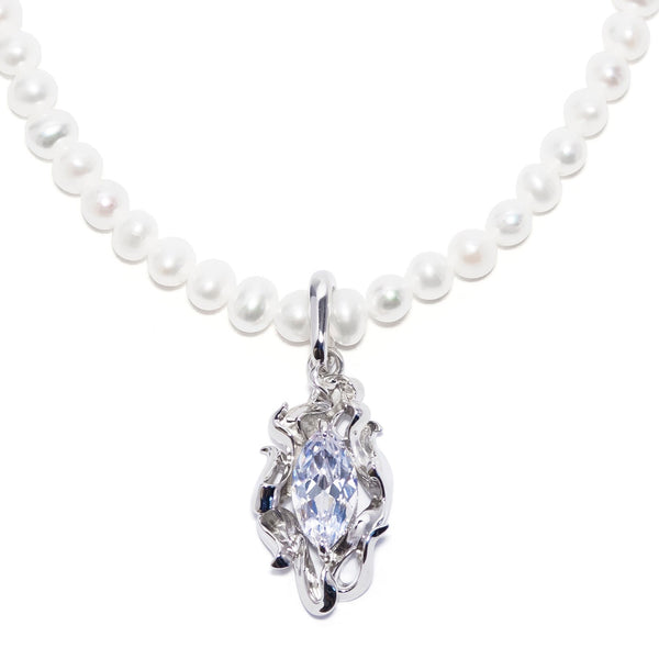 Scorch White Gem with Baby Pearl Necklace
