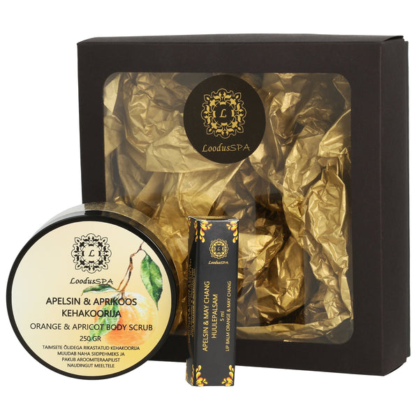 Gift Box Orange and Apricot Body Scrub & Lip Balm