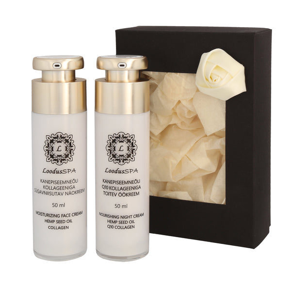 Gift Box Moisturizing face cream with hempseed oil & collagen + Moisturizing night cream & hempseed oil, Q10 & collagen