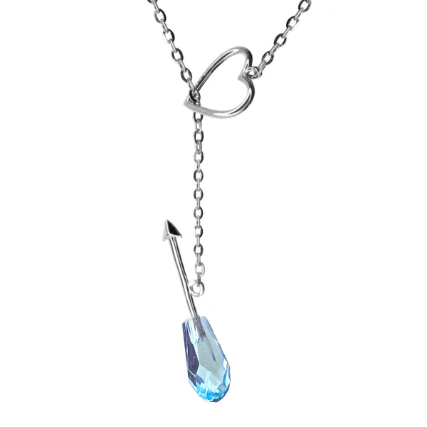 Blue Crystal Heart & Arrow Silver Pendant