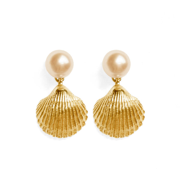Gold Pearl Moon Earrings