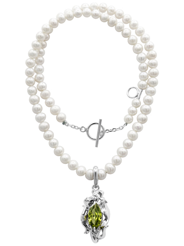 Kaelakee Scorch Olive Gem with Baby Pearl