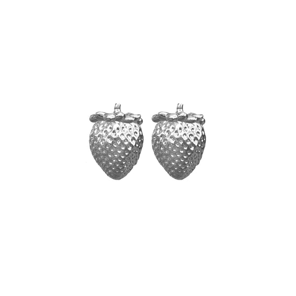 Mini Strawberry Silver Earrings