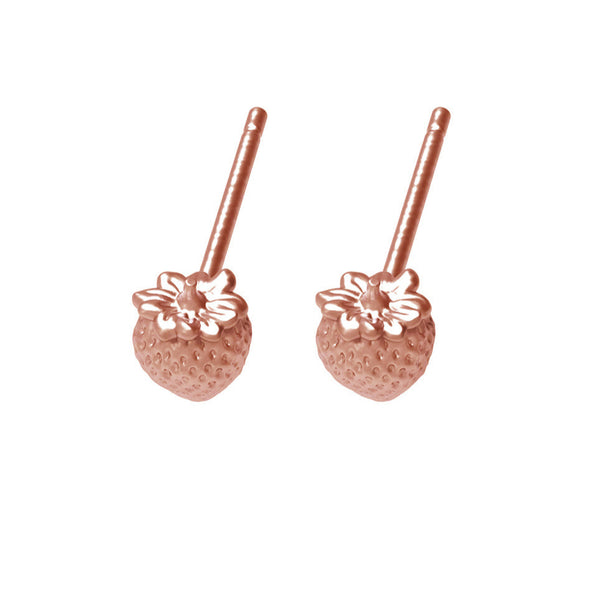 Mini Rose Strawberry Silver Earrings