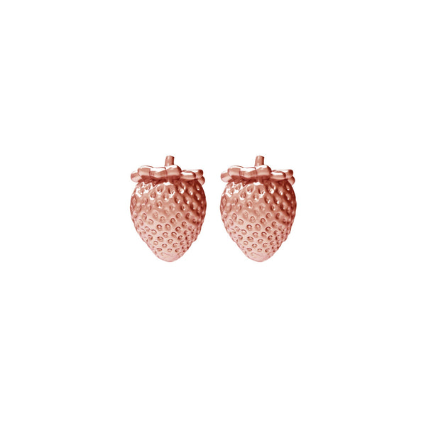 Mini Rose Strawberry Silver Earrings