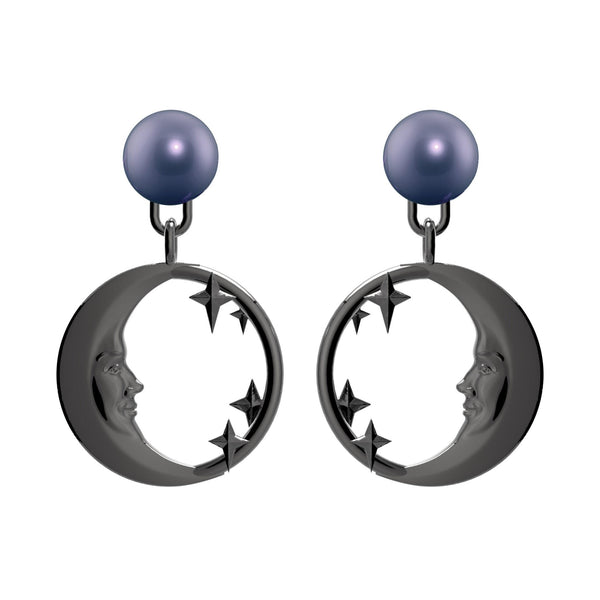 Lunula Dark Moon & Stars Pearl earrings