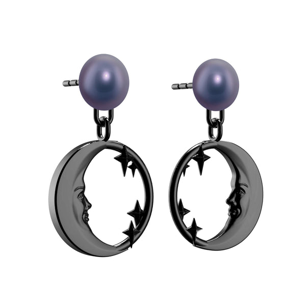 Lunula Dark Moon & Stars Pearl earrings