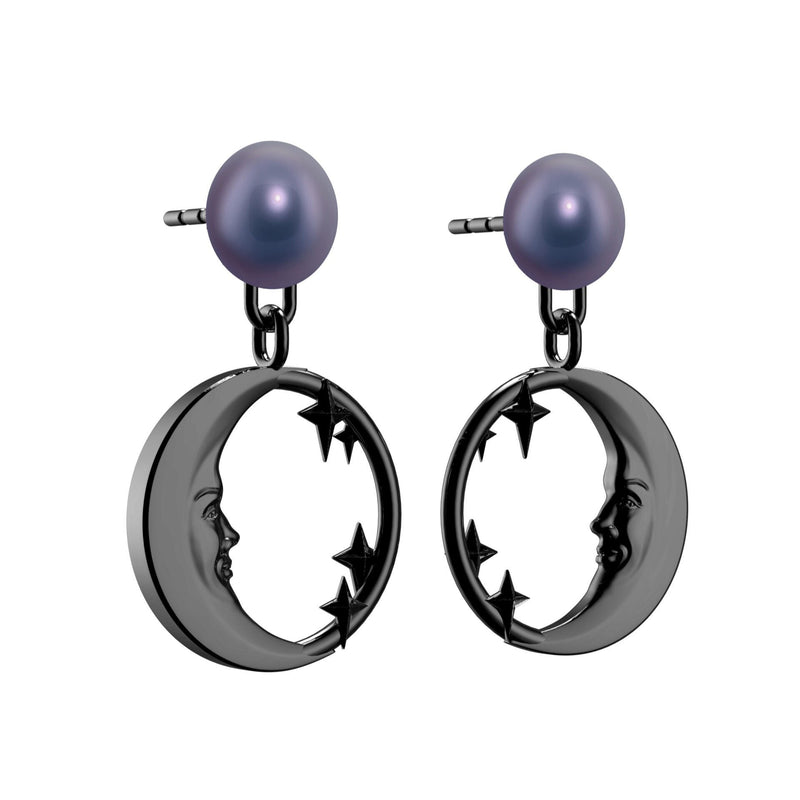 Lunula Dark Moon & Stars Pearl earrings