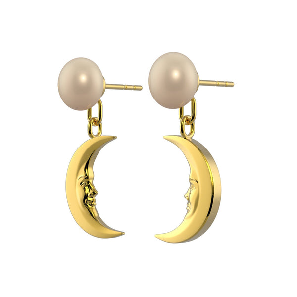 Lunula Gold Moon Pearl earrings