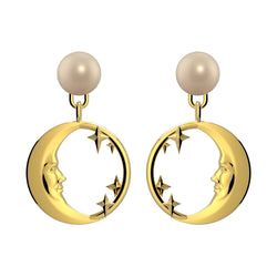 Lunula Gold Moon & Stars Pearl earrings