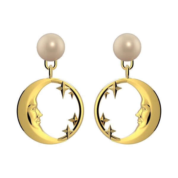 Lunula Gold Moon & Stars Pearl earrings