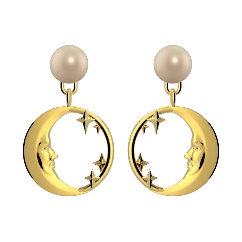 Lunula Gold Moon & Stars Pearl earrings