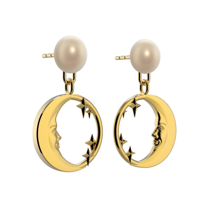 Lunula Gold Moon & Stars Pearl earrings