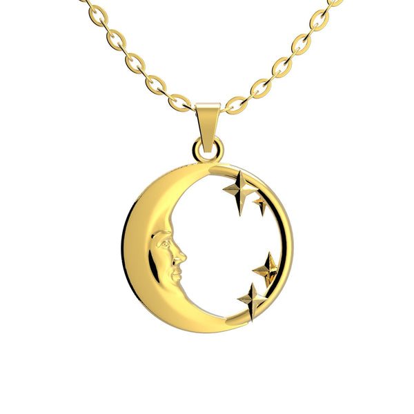 Lunula Gold Moon & Stars pendant