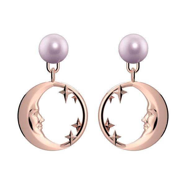 Lunula Rose Moon & Stars Pearl earrings