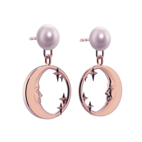 Lunula Rose Moon & Stars Pearl earrings