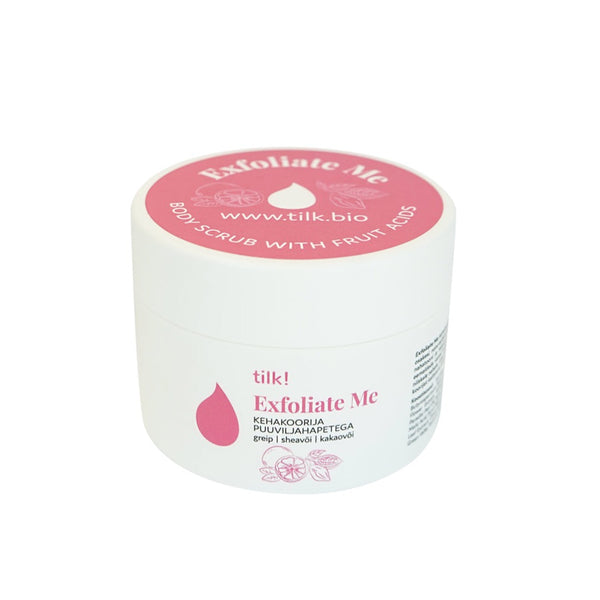 Exfoliate Me body scrub with natural fruit acids (AHAs) and refreshing grapefruit