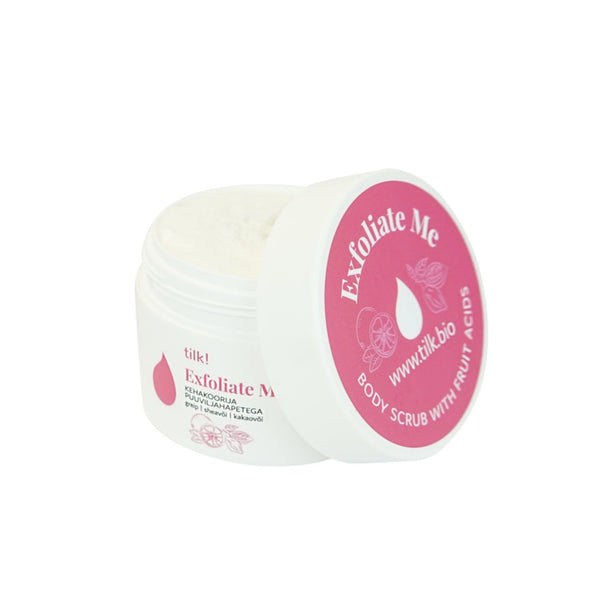 Exfoliate Me body scrub with natural fruit acids (AHAs) and refreshing grapefruit