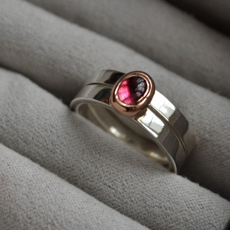 Off Centre Tourmaline Ring Set in Silver and 14ct Gold - Ehestu's Special Edition