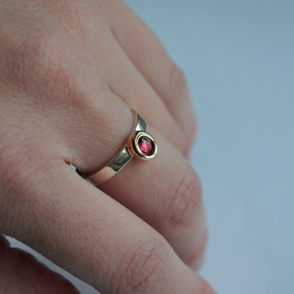Off Centre Tourmaline Ring in Silver and 14ct Gold - Ehestu's Special Edition