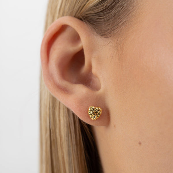 Heart Shaped Golden Stud Earrings